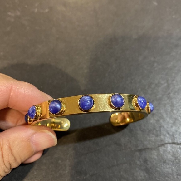 Kate Spade New York Gold-Tone Bezel Blue Stone Cuff Bracelet EUC - Picture 11 of 11